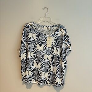 Joie Linen Blend Navy and White Floral Blouse